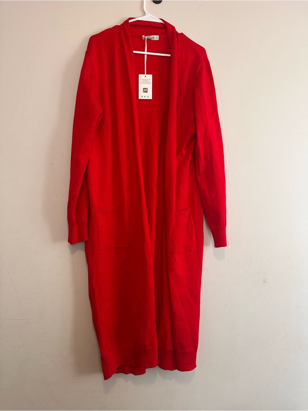 Grace Karin Extra Long Open-Front Red Cardigan with Pockets XL NWT